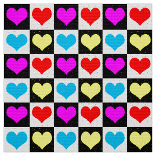 Colourful Chequered Hearts Fabric