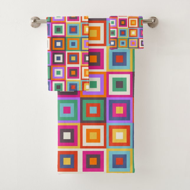 Colourful Chequered Pattern Bath Towel Set (Insitu)
