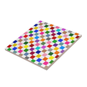 Colourful Chequered Pattern Design White Ceramic Tile
