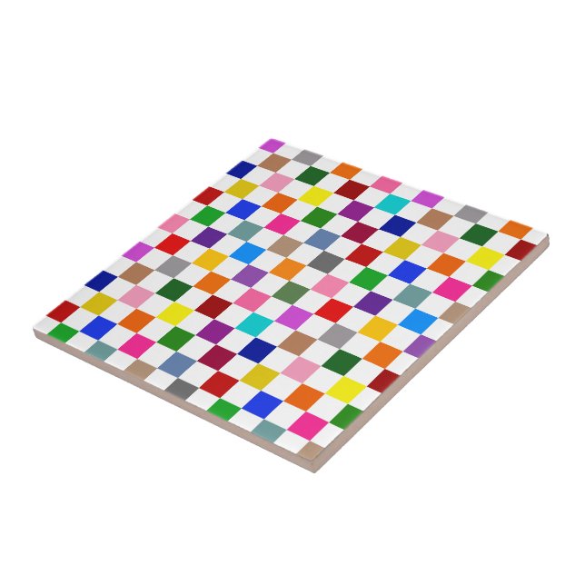 Colourful Chequered Pattern Design White  Ceramic Tile (Side)