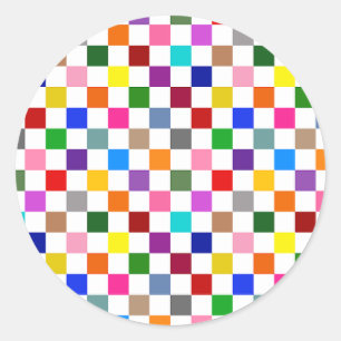 Colourful Chequered Pattern Design White Classic Round Sticker