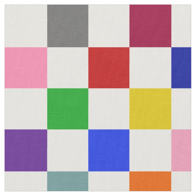 Colourful Chequered Pattern Design White  Fabric (Close Up)