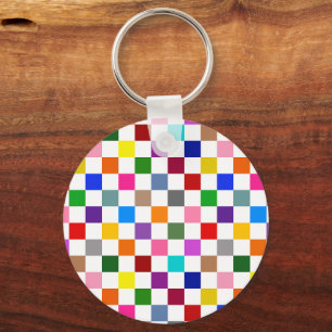 Colourful Chequered Pattern Design White Key Ring