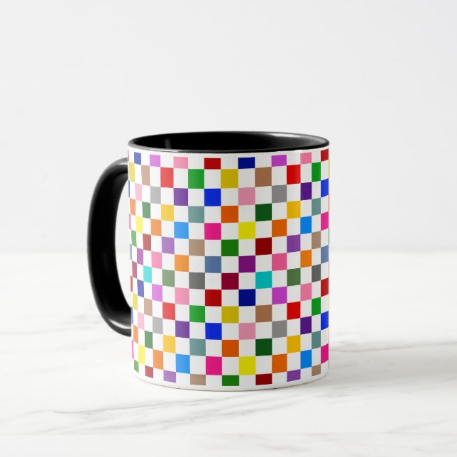 Colourful Chequered Pattern Design White  Mug (Front Left)