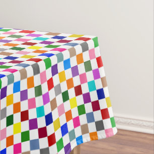 Colourful Chequered Pattern Design White Tablecloth