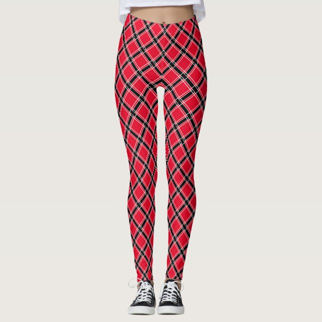Colourful chequered pattern in an oblique cage  leggings (Front)