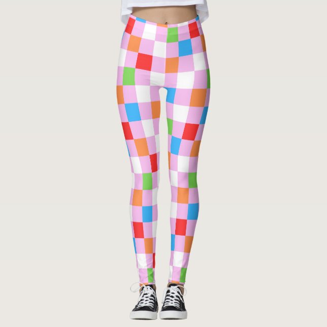 Colourful chequered pattern leggings (Front)
