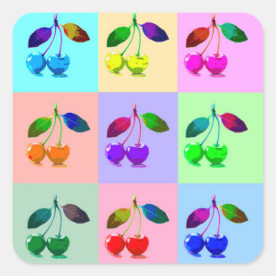 Colourful Cherries - Pop Art Square Sticker