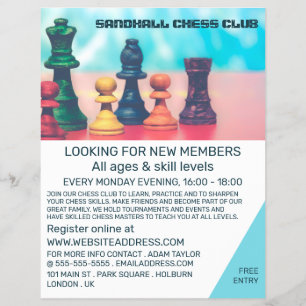 Colourful Chess Pieces, Chess Club Advertising Flyer