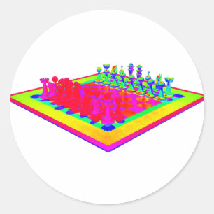 Colourful Chessboard and Chess Pieces Classic Round Sticker