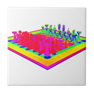 Colourful Chessboard and Chess Pieces Tile