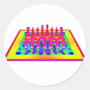 Colourful Chessboard & Chess Pieces Classic Round Sticker