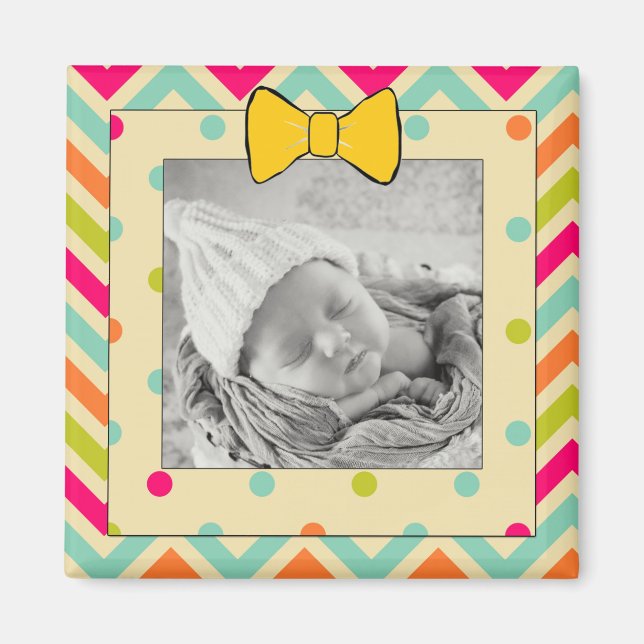Colourful Chevron and Stripes Personalised Magnet (Front)