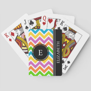 Colourful Chevron Black Monogram Name Custom Playing Cards