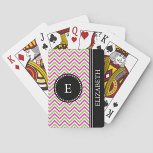 Colourful Chevron Black Monogram Name Custom Playing Cards