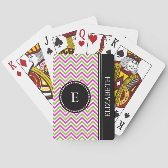 Colourful Chevron Black Monogram Name Custom Playing Cards (Back)