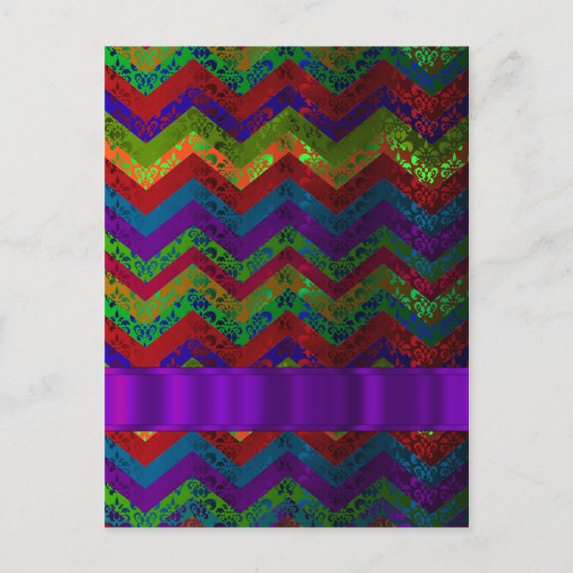 Colourful chevron damask pattern postcard (Front)