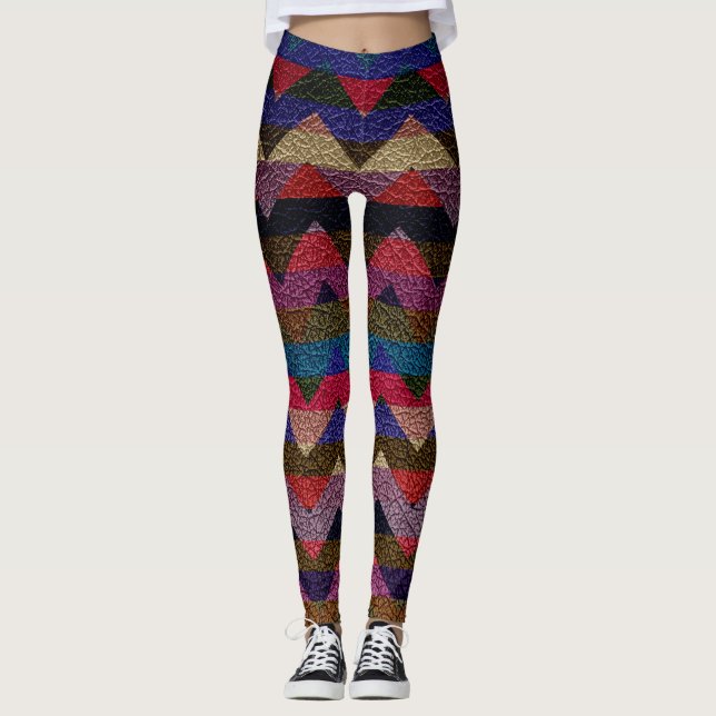 Colourful Chevron Modern Leather #18 Leggings (Front)