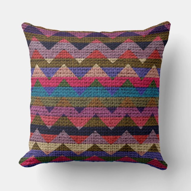 Colourful Chevron Pattern Burlap Jute #2 Cushion (Front)