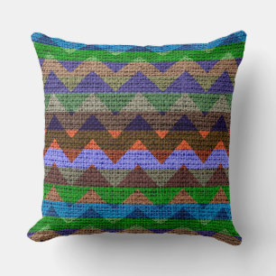 Colourful Chevron Pattern Burlap Jute Cushion