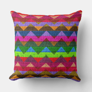 Colourful Chevron Pattern Burlap Jute Cushion