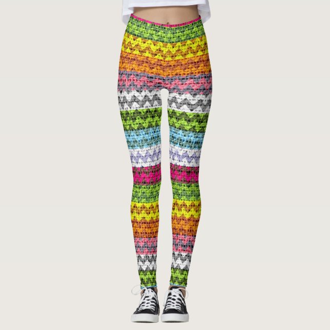 Colourful Chevron Pattern Burlap Look #7 Leggings (Front)