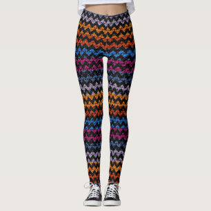 Colourful Chevron Pattern Burlap Look Leggings
