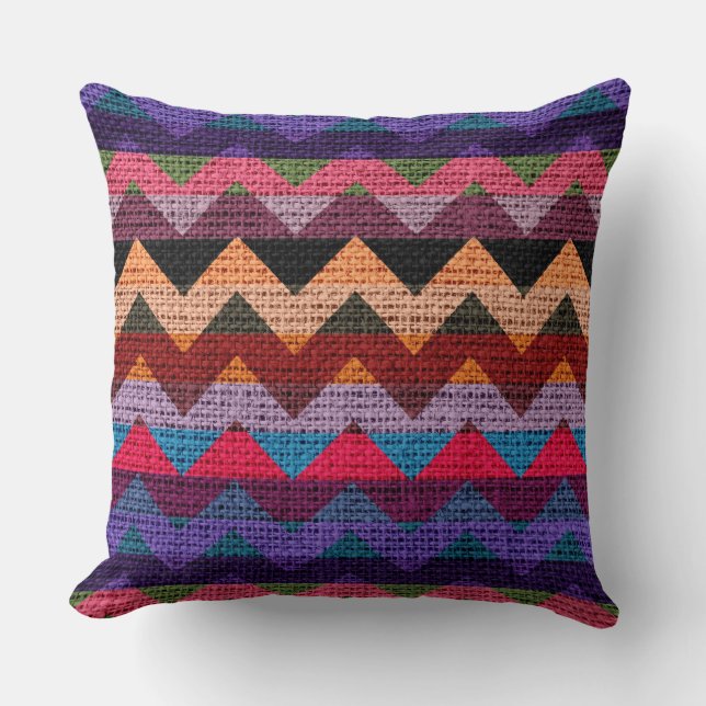 Colourful Chevron Pattern Burlap Rustic Jute #5 Cushion (Front)