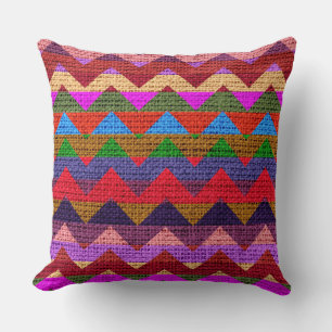 Colourful Chevron Pattern Burlap Rustic Jute #8 Cushion