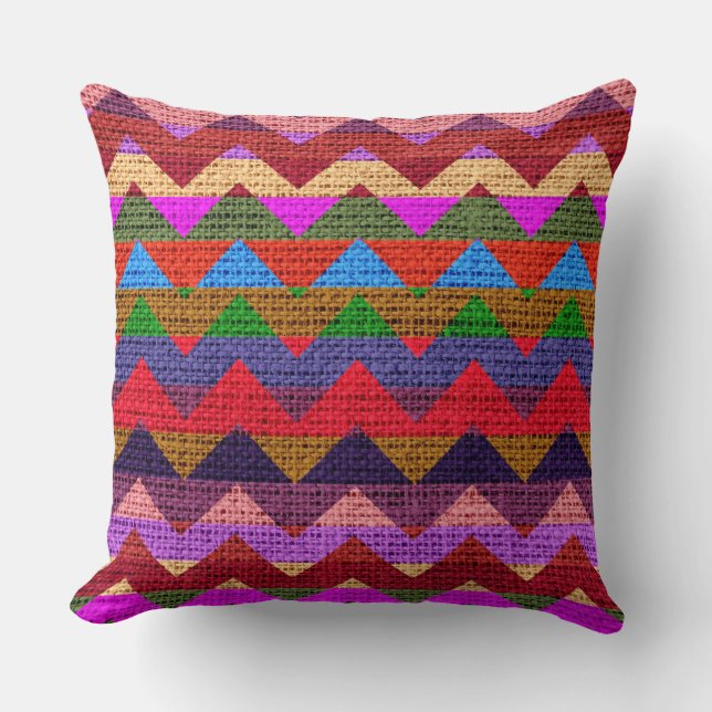 Colourful Chevron Pattern Burlap Rustic Jute #8 Cushion (Front)