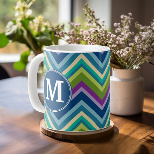 Colourful Chevron Pattern Custom Monogram Coffee Mug