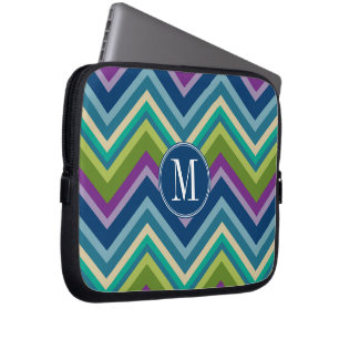 Colourful Chevron Pattern Custom Monogram Laptop Sleeve