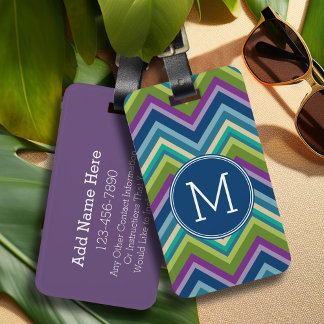 Colourful Chevron Pattern Custom Monogram Luggage Tag