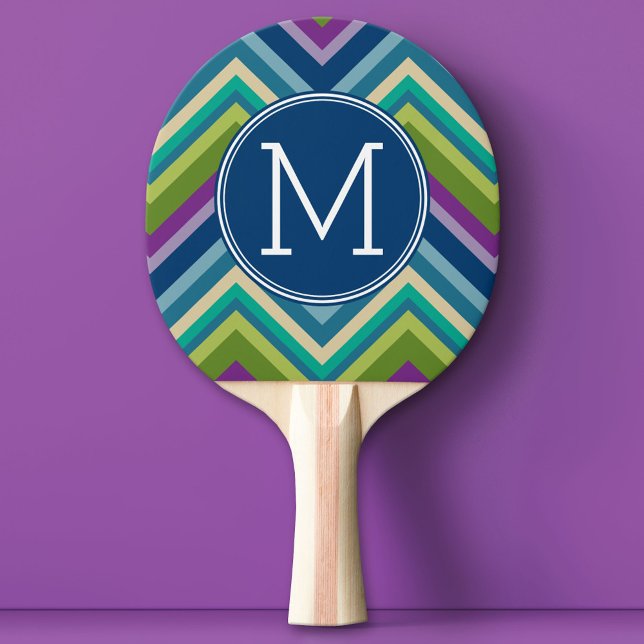 Colourful Chevron Pattern Custom Monogram Ping Pong Paddle (Custom Ping Pong Paddle)