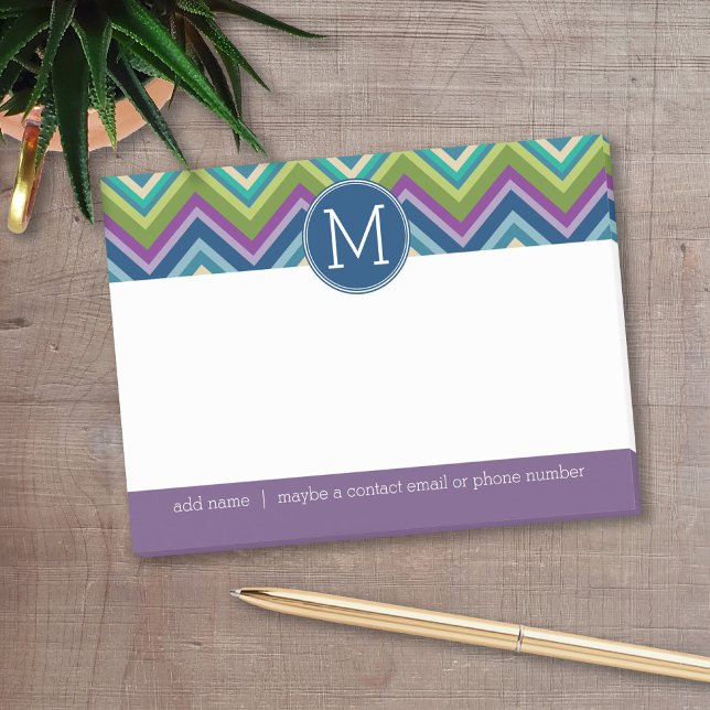 Colourful Chevron Pattern Custom Monogram Post-it Notes (Personalized post it notes with low quantity. Add your personal touch.)
