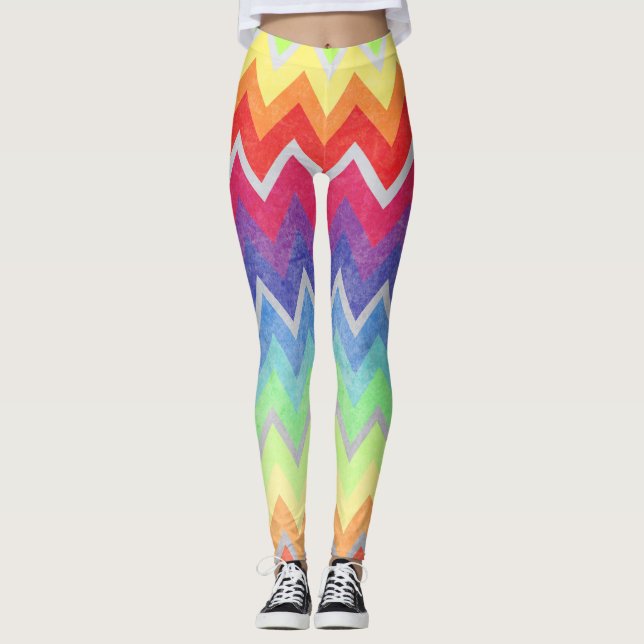 Colourful Chevron pattern Cute Rainbow colours Leggings (Front)