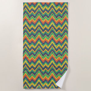 Colourful chevron pattern faux glitter texture beach towel