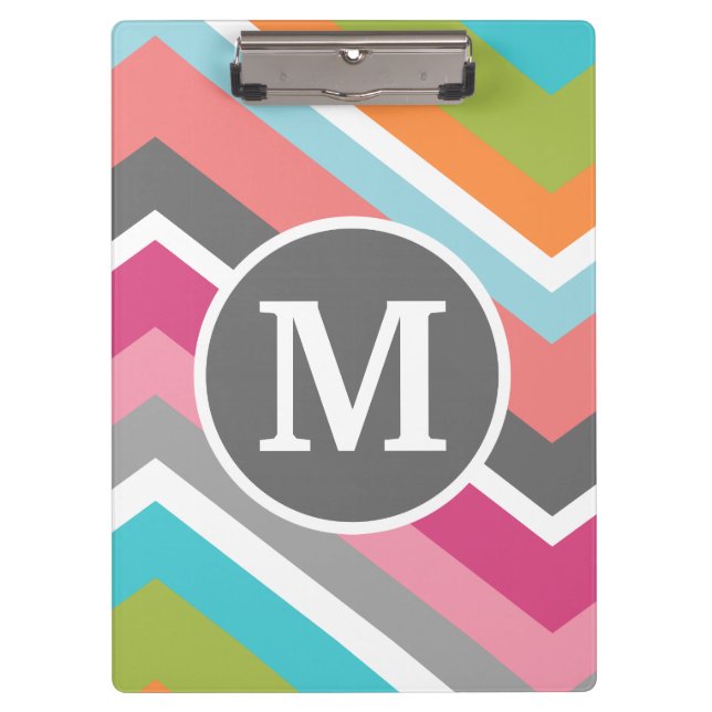 Colourful Chevron Pattern with Custom Monogram Clipboard (Front)