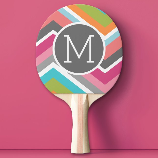 Colourful Chevron Pattern with Custom Monogram Ping Pong Paddle (Custom Monogram Ping Pong Paddle)