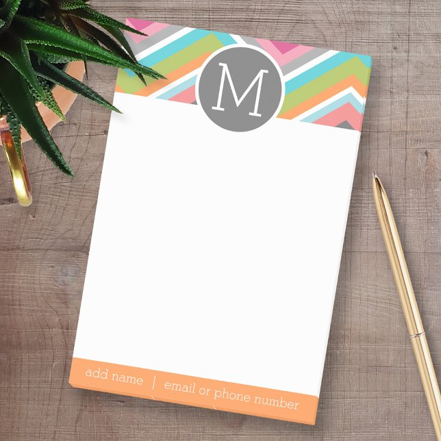 Colourful Chevron Pattern with Custom Monogram Post-it Notes (Personalized Post-it notes - add your name and other contact information)
