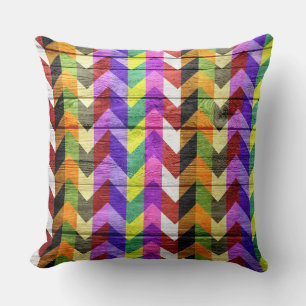 Colourful Chevron pattern wood #5 Cushion