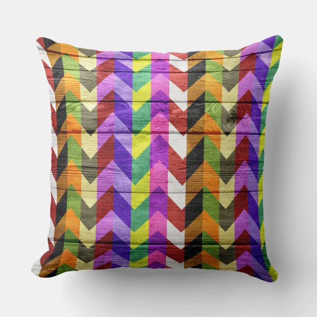 Colourful Chevron pattern wood #5 Cushion (Front)