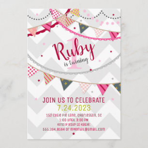 Colourful Chevron & Pennants Birthday Invitation