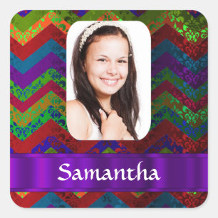 Colourful chevron photo template square sticker