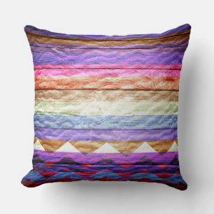 Colourful Chevron Stripe Vintage Wood #9 Cushion