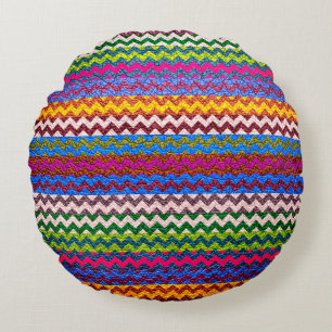 Colourful Chevron Stripes #5 Round Cushion