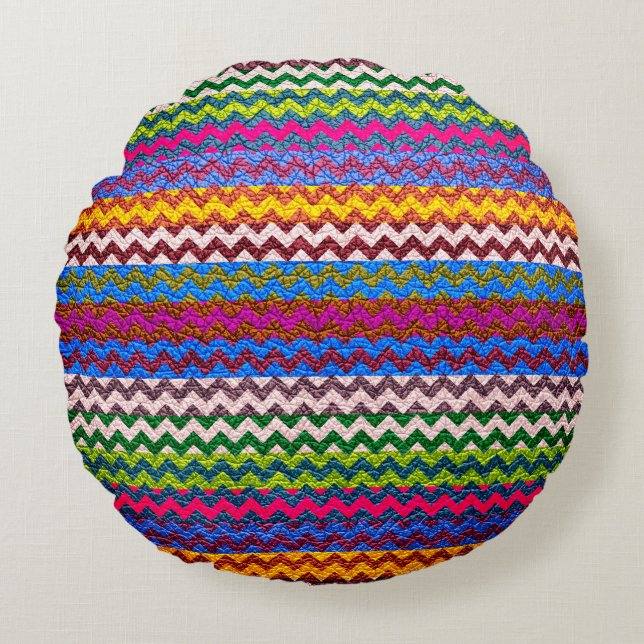 Colourful Chevron Stripes #5 Round Cushion (Front)