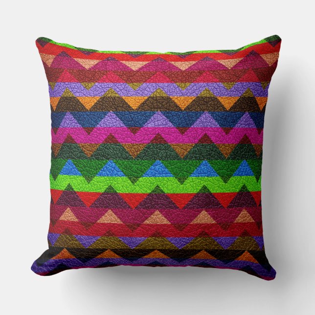 Colourful Chevron Stripes Leather Look Cushion (Front)