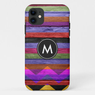 Colourful Chevron Stripes On Wood #12 iPhone 11 Case