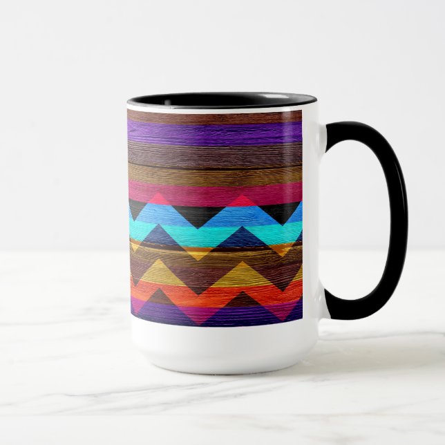 Colourful Chevron Stripes On Wood #8 Mug (Right)